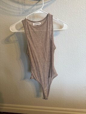 Manière De Voir Heather Taupe Ribbed Tank Bodysuit